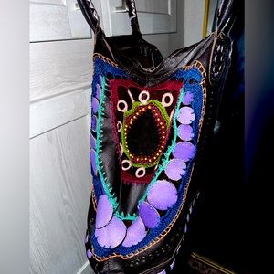 Anthropologie Leather & Crocheted Boho Bag